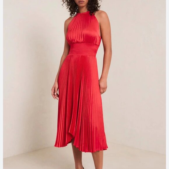 A.L.C. Red Pleated Midi Dress - Size 6 - Picture 2 of 10